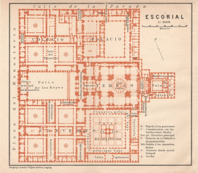 1915 Group of 5 Plans of Cathedrals in Spain: Escorial, Toledo, Seville, Santiago &amp; Planta De Cordoba