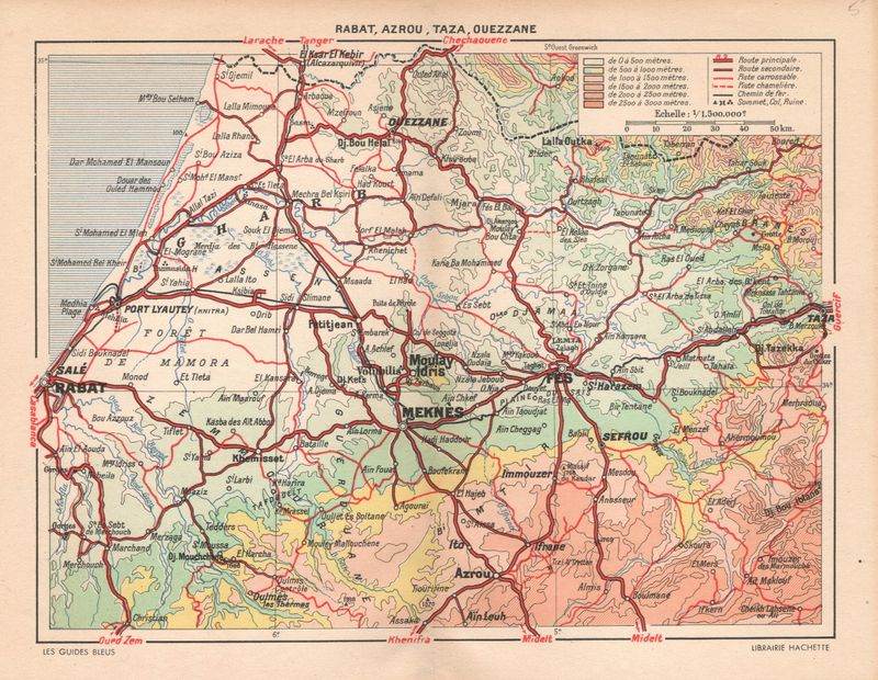 1925 Pair of Maps (2) of the Land from Rabat to Tlemcen, Morocco  from Les Guides Bleus