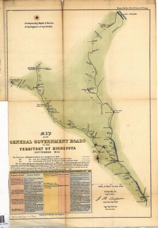 1854 Map of the General Government Roads in the Territory of Minnesota.
