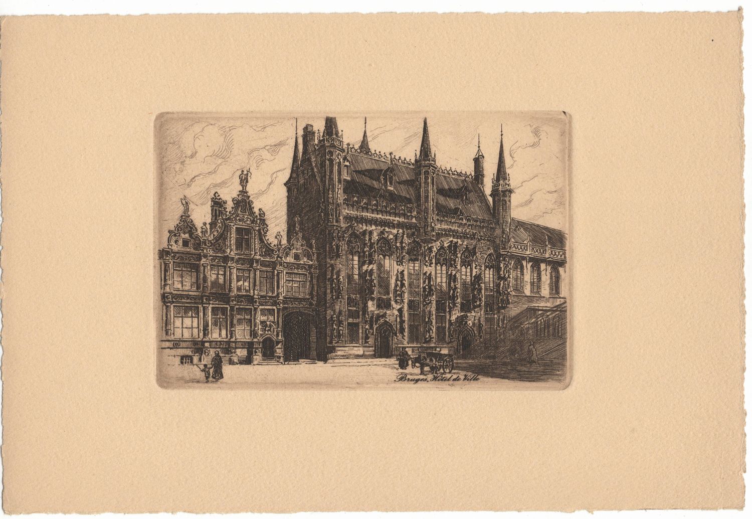 1935 Group of Views (3) of Bruges, Belgium in Copper Engraving