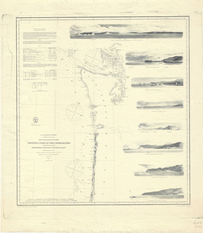 1869 (1855) USC&amp;GS Chart of Umpquah River to Boundary Or. WA. CA.