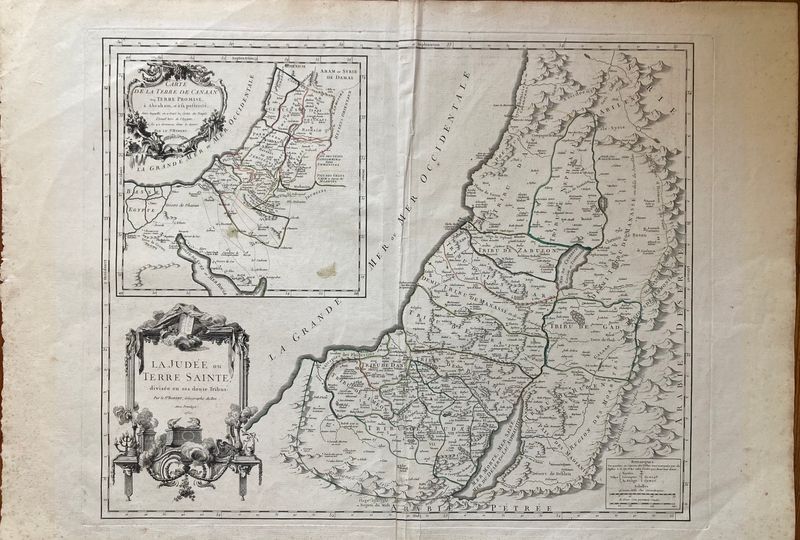 1755 (1750) Holy Land Map - Tribes of Judea by deVaugondy w/ OHC