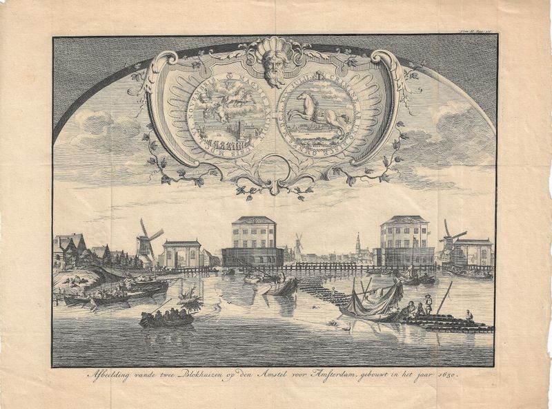 1663 View of the 2 blockhouses on the Amstel In Amsterdam, built in 1650