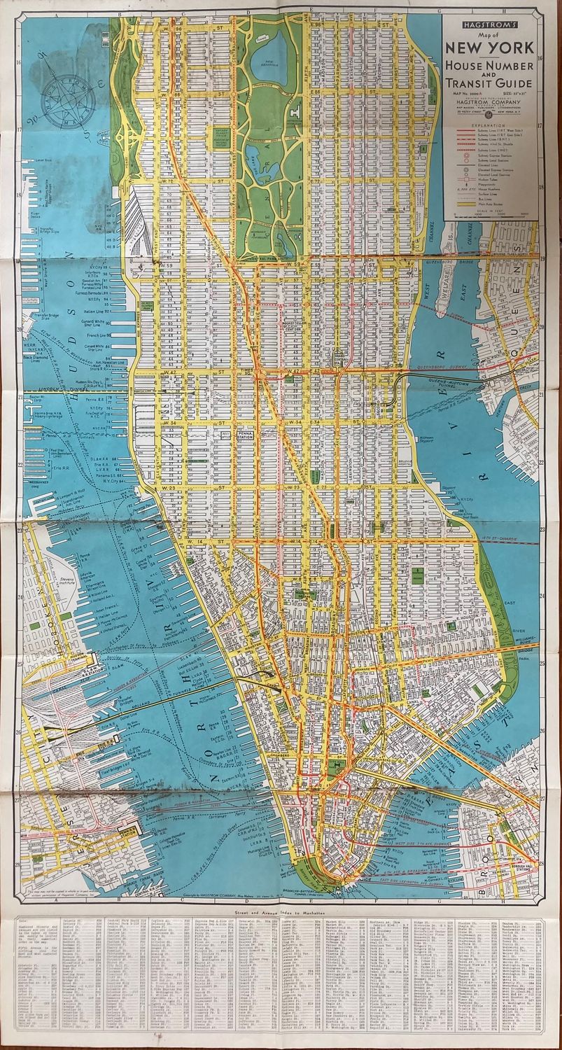 1955 Map of New York City: Manhattan by Hagstrom 