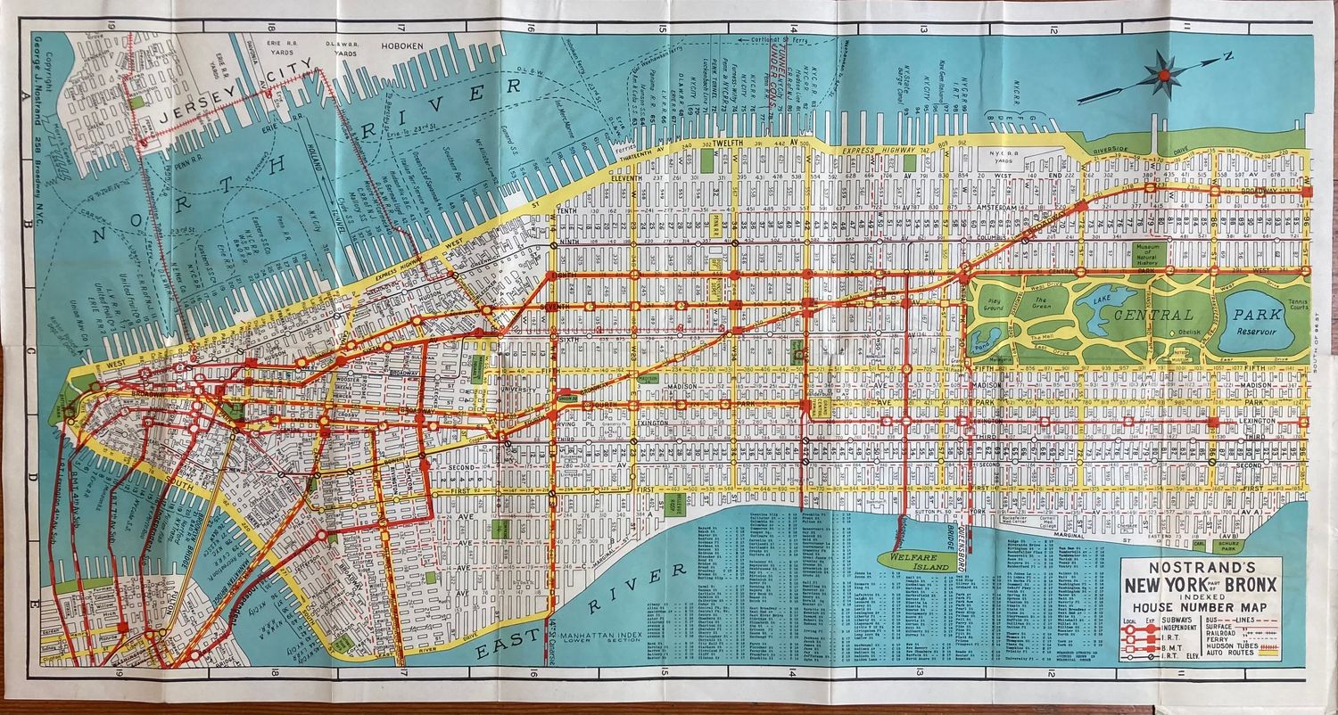 1950 Nostrands Map of New York (Manhattan and the Bronx )