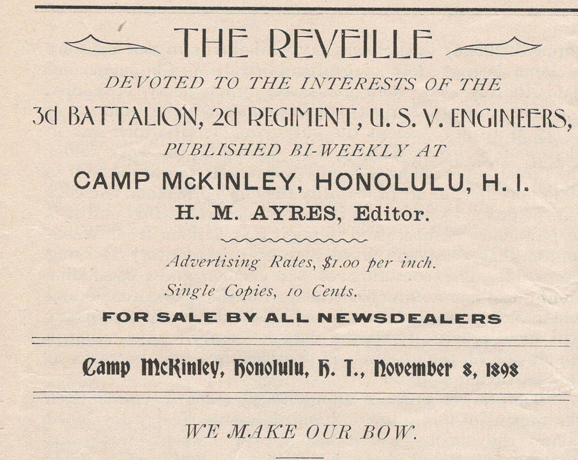 1898 Reveille Newspaper - Camp McKinley, Honolulu, Hi.