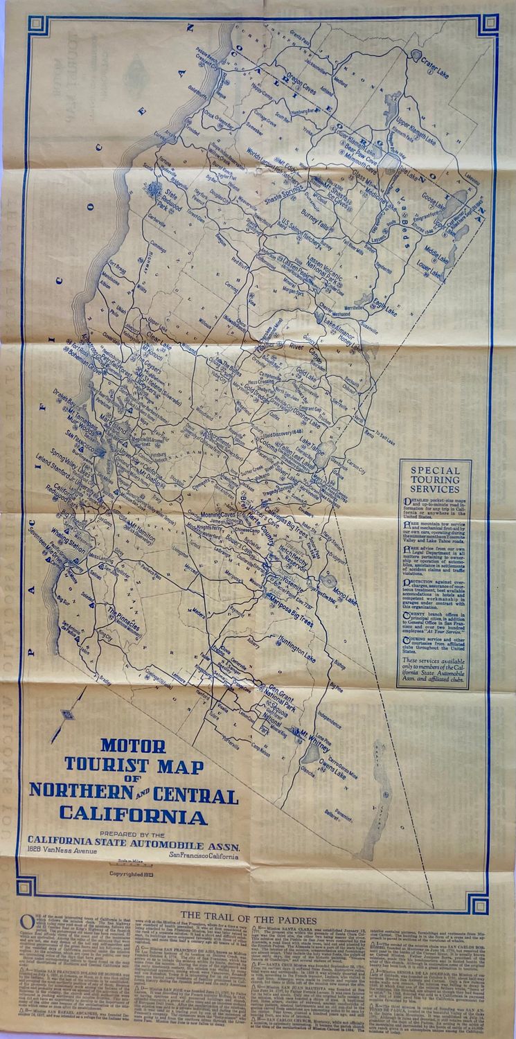 1923 Tourist Road Map of California by CSAA  1st Ed.