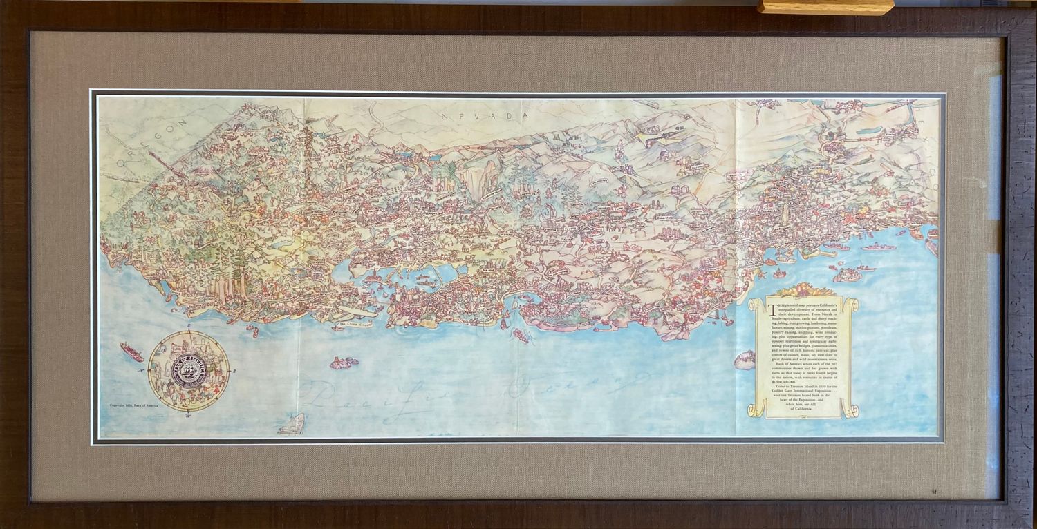 1938 Illustrated Map of California by Bank of America