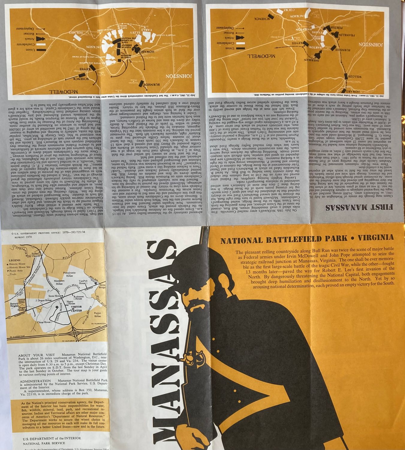 1969 Manassas National Battlefield Park Pamphlet w/ Maps