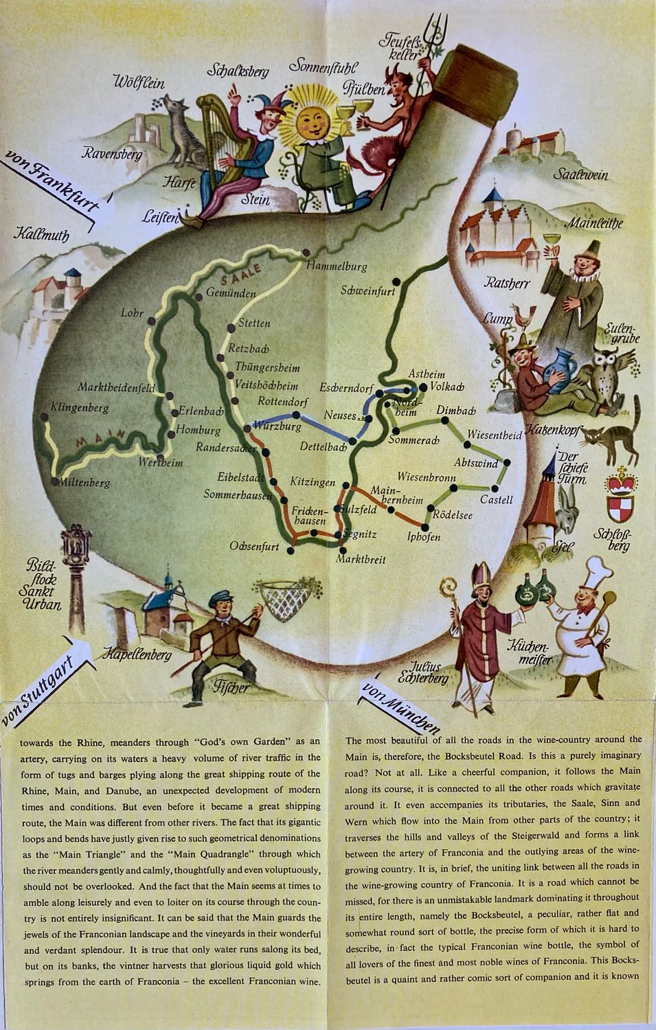 1950 Map of the Bocksbeutel Road, Bavaria Germany