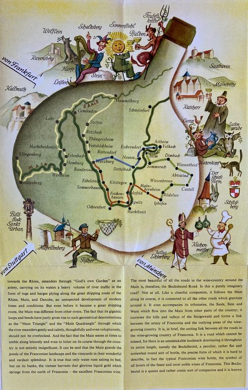 1950 Map of the Bocksbeutel Road, Bavaria Germany