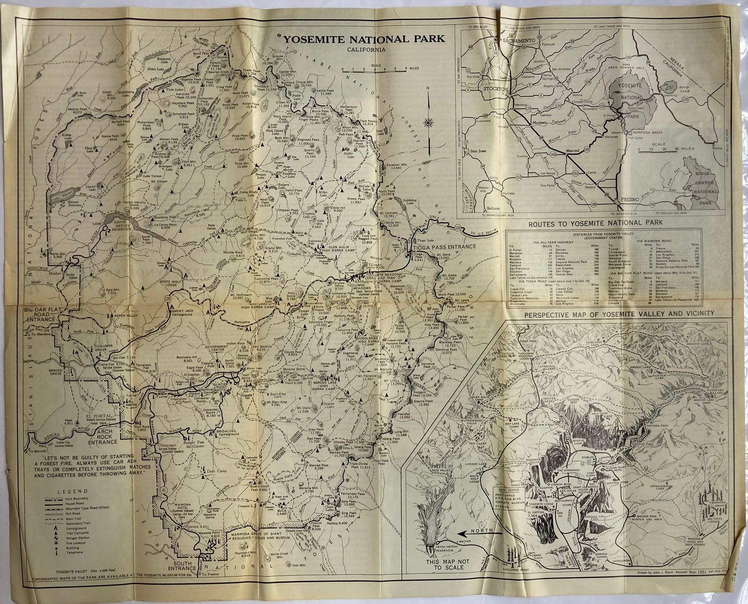 1951 Official Map of Yosemite National Park by John Black