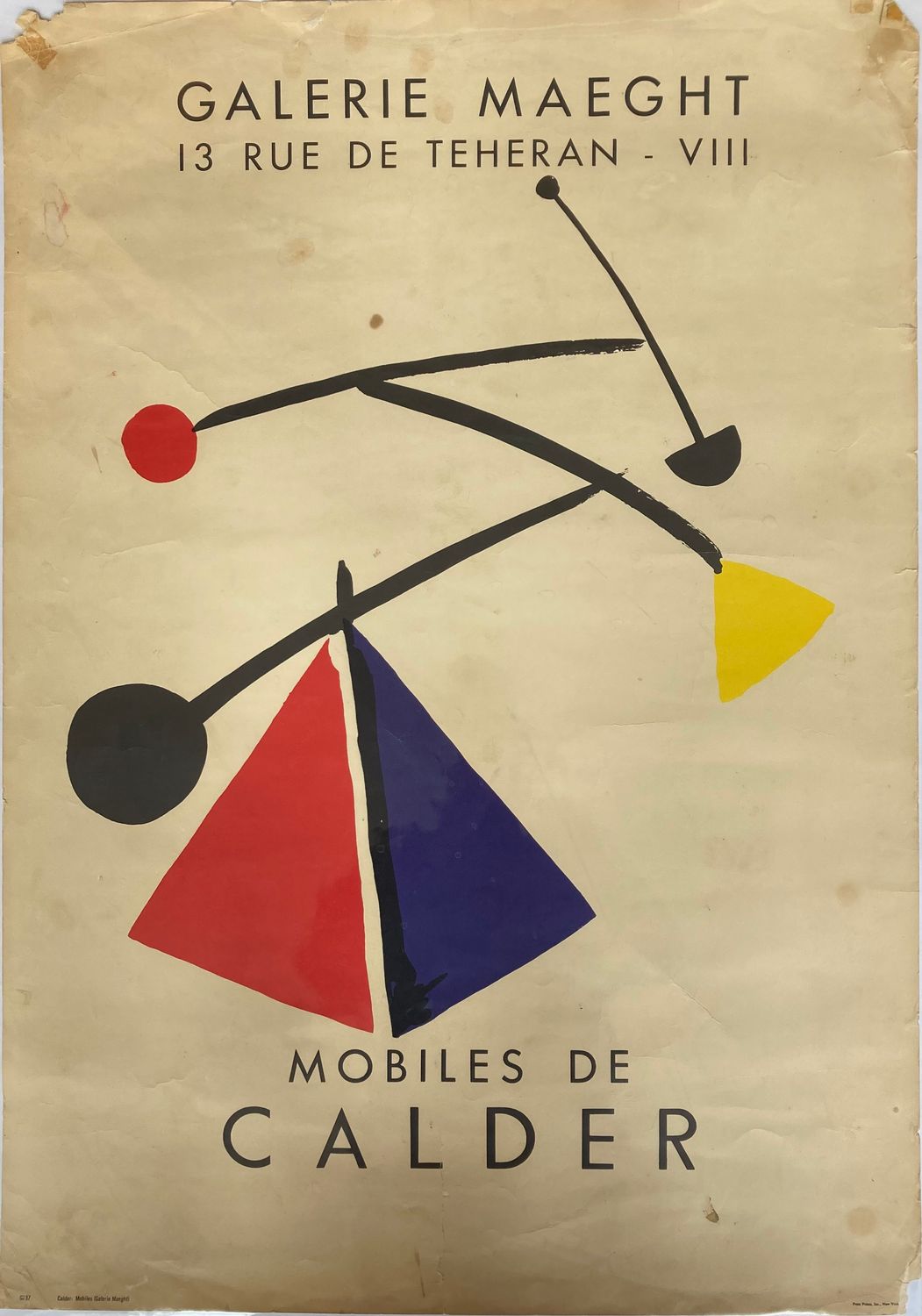 1954 Calder Poster - Gallery Maeght - VIII Paris - as is