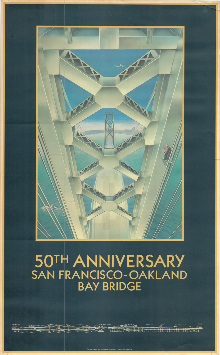 1987 50th Anniversary Bay Bridge Poster by Mattos
