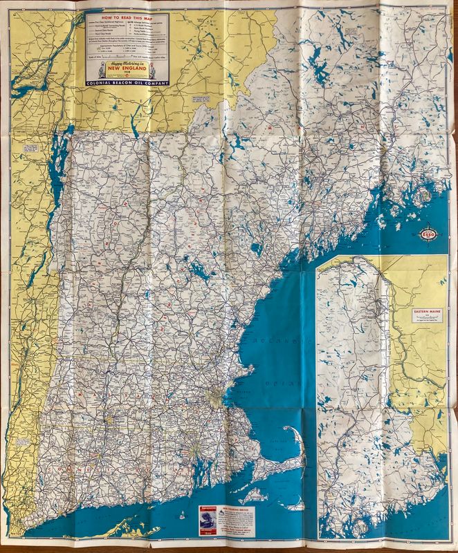 1938 Map of Happy Motoring in New England