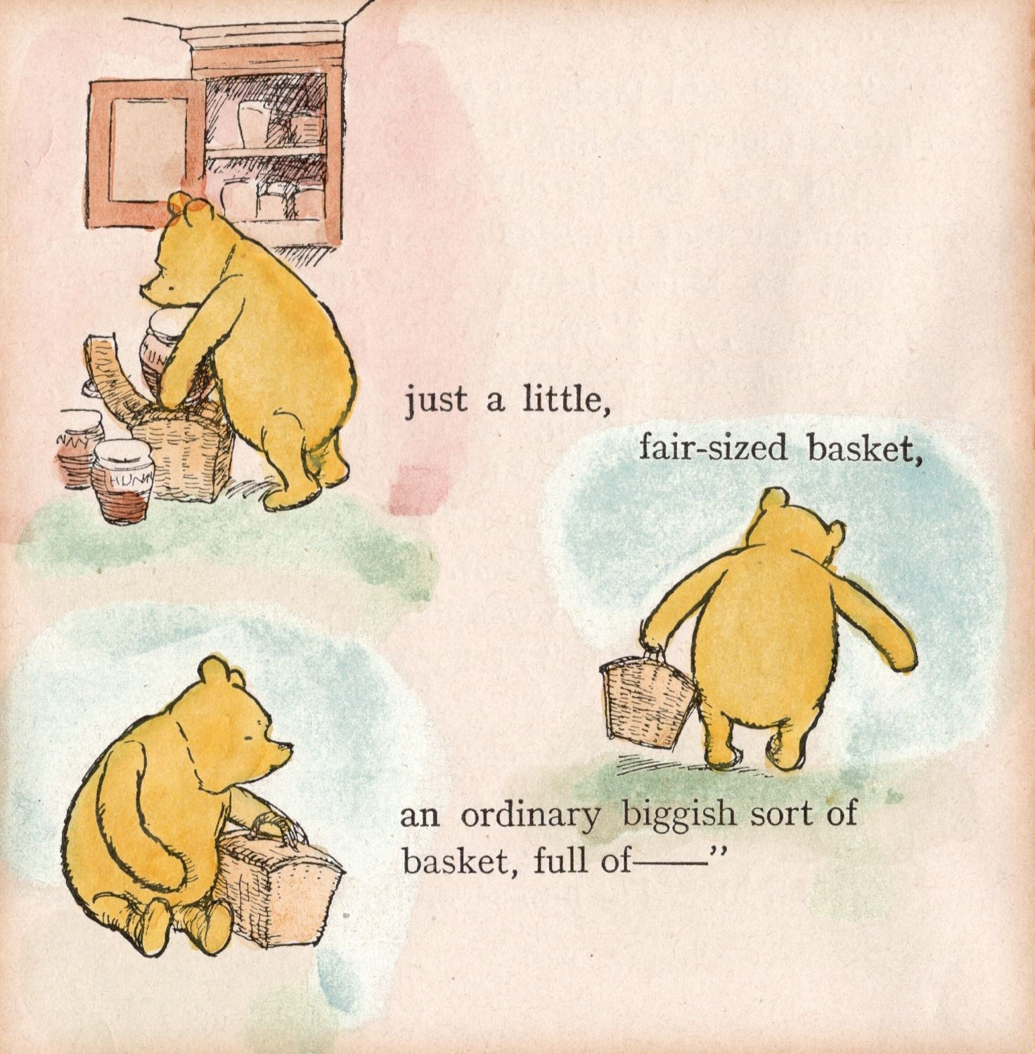 1928 Pair Winnie the Pooh Images  w/ohc Rabbit's Busy Day &amp; Picnic Scene