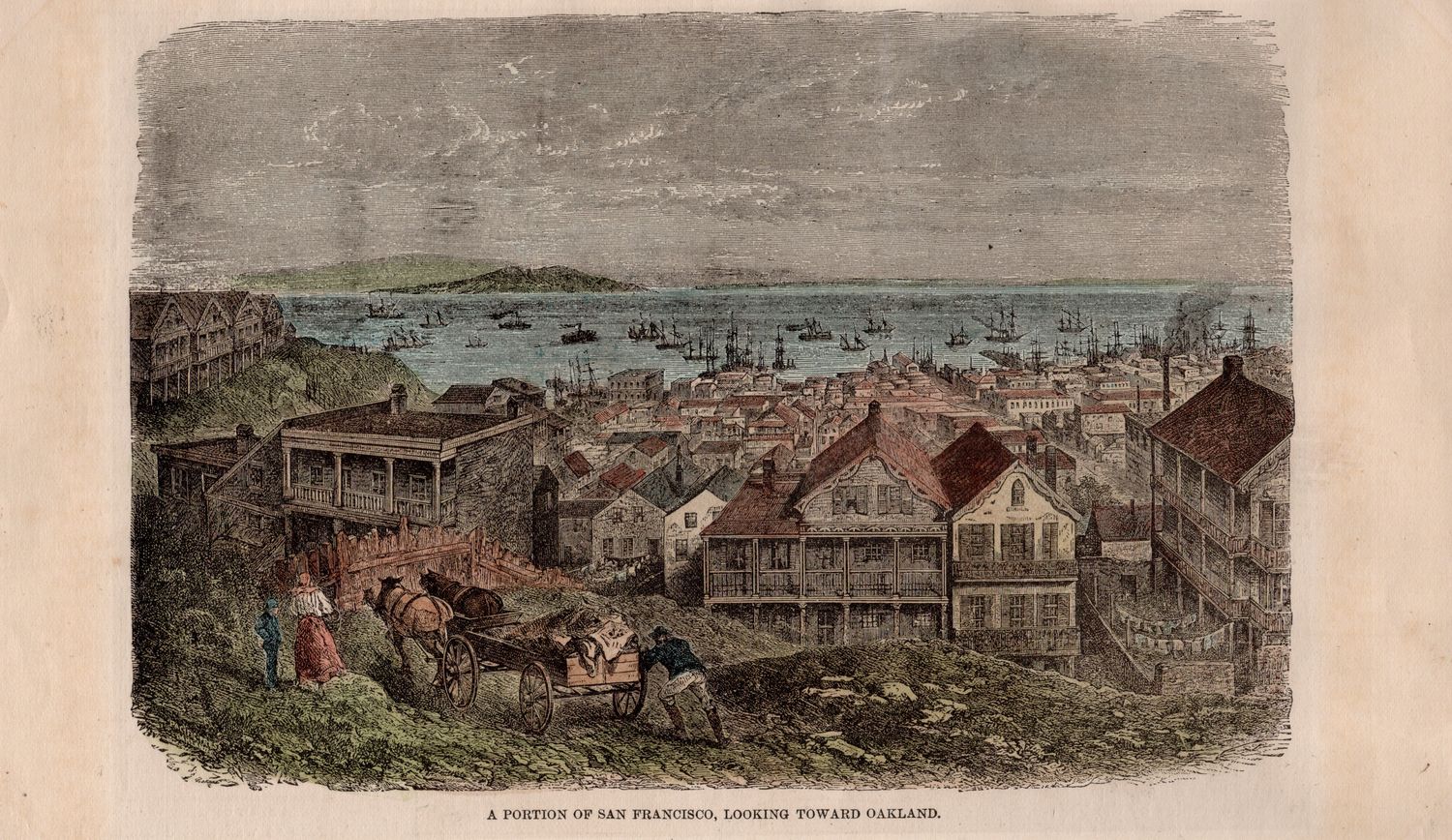 1873 Wood Block View of San Francisco Bay from 1100 Montgomery looking east