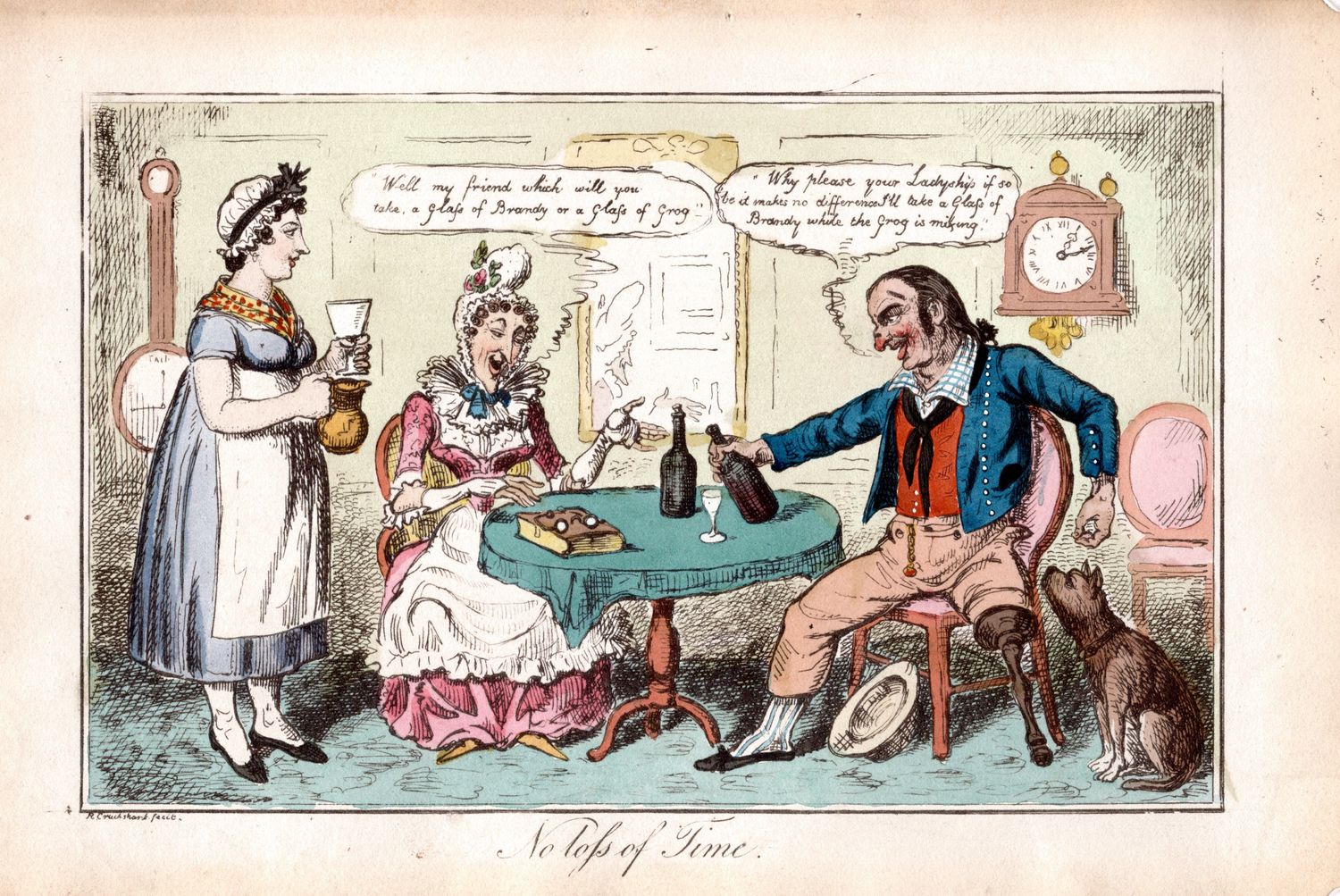 1810 Robert Cruikshank Original cartoon "No Loss of Time" w/ohc