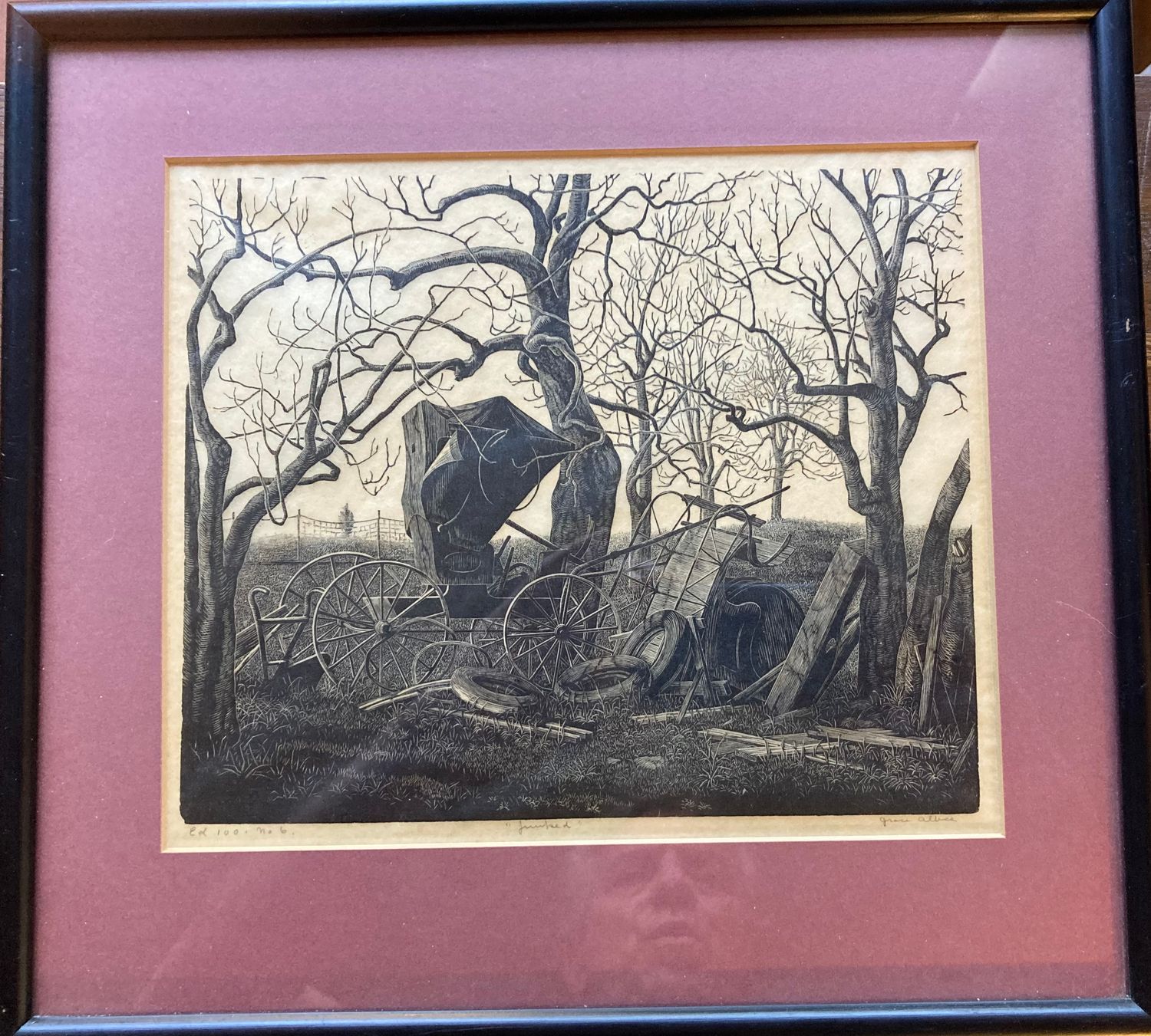 1940 Grace Arnold Albee Woodblock Engraving " Junked" Ed 100 No 6