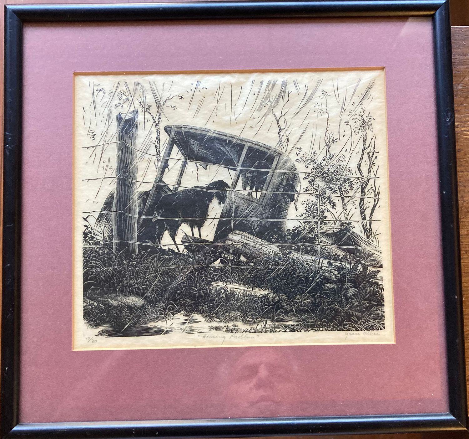 1937 Grace Arnold Albee Woodblock View "Housing Problem" 10/80  in frame