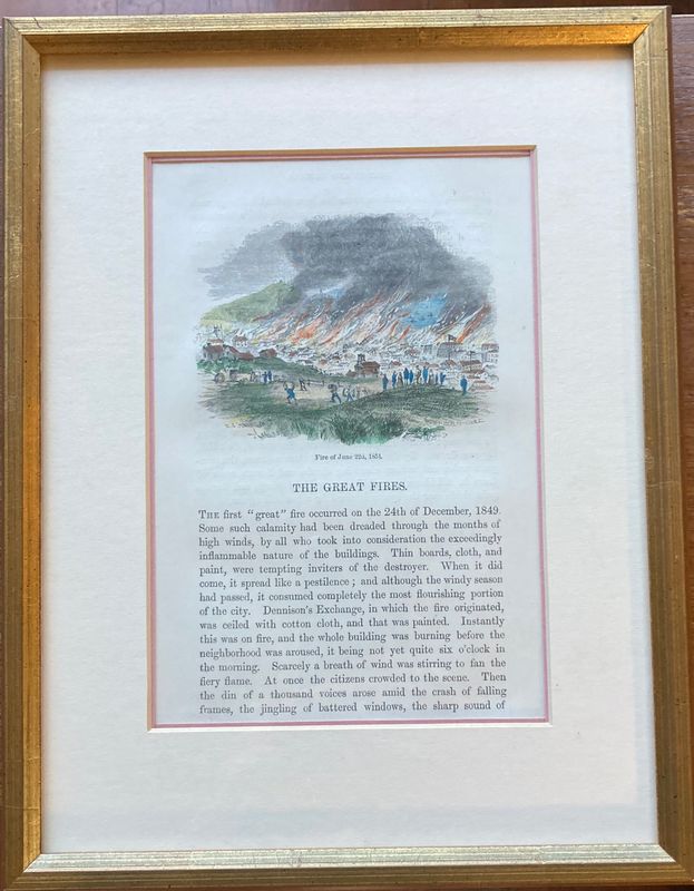 1855 View of San Francisco Fire of June 2nd 1851 w/hc framed