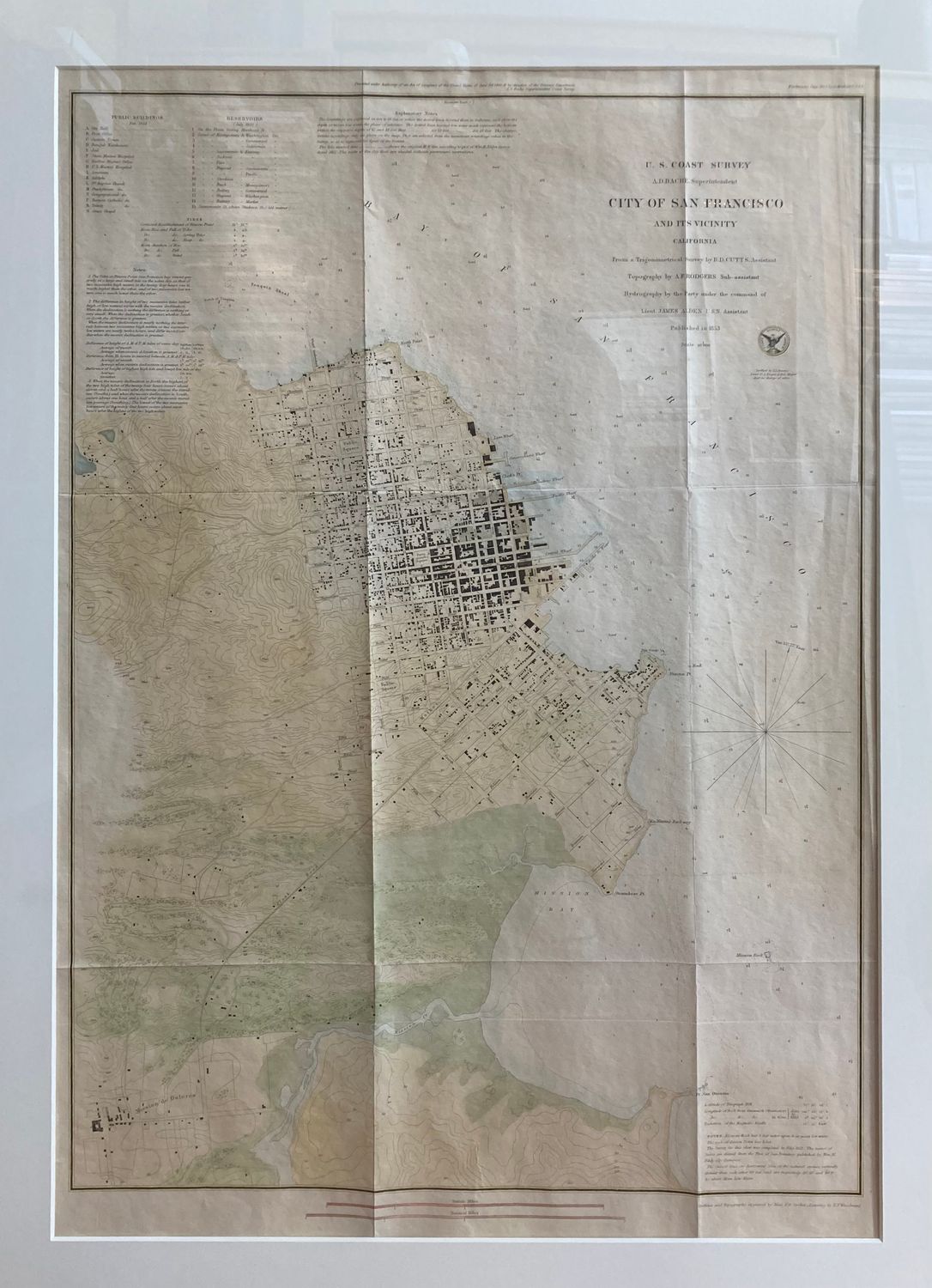 1853 USCS Map of San Francisco and its Vicinity w/ hand color