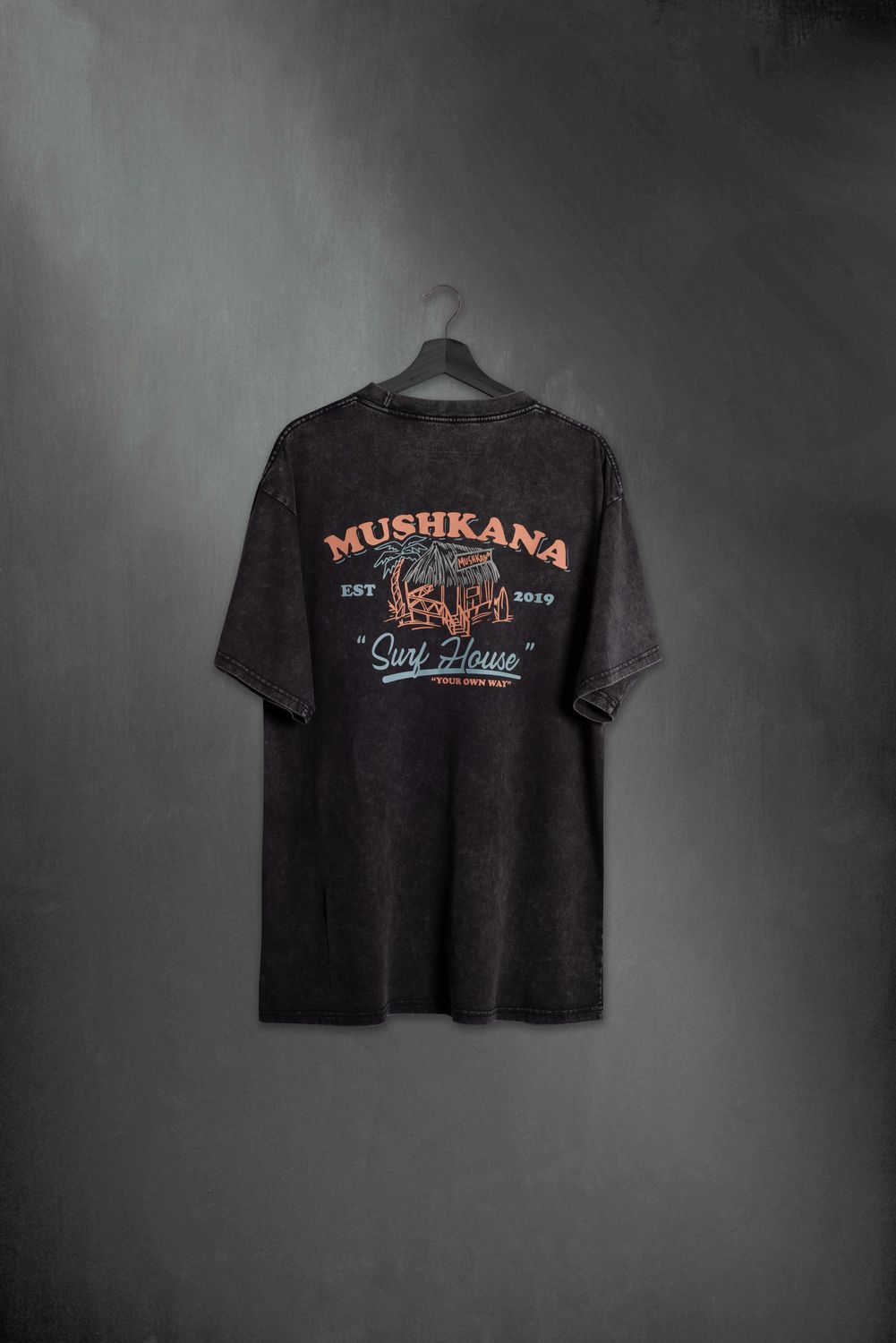 Remera Surf House Oversized Black Washed