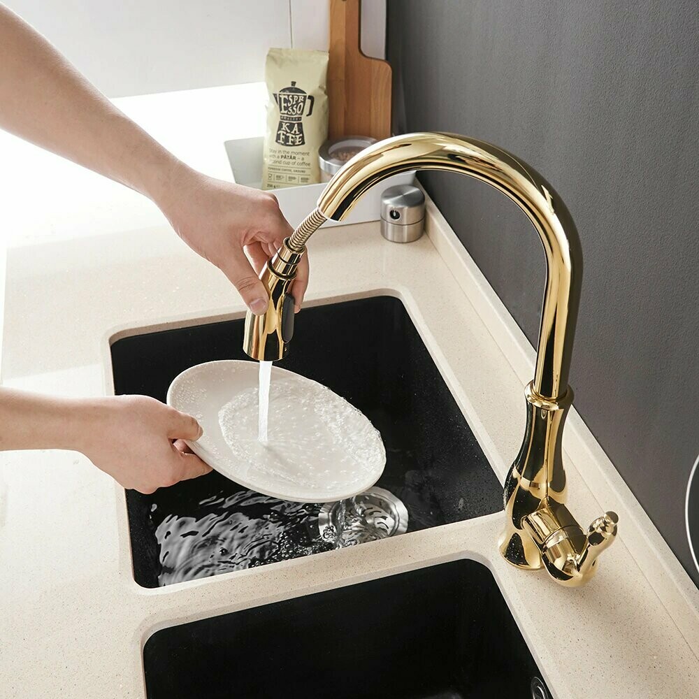 Grifo Manguera De Cocina Dorado