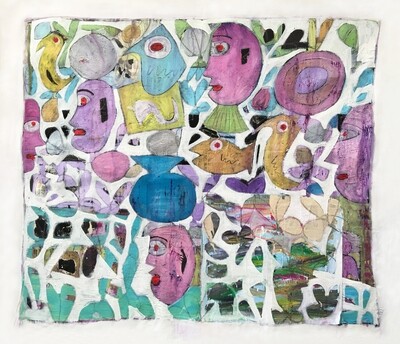 Mark Cherry, "Faces Around Dark Blue Vase"