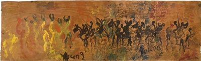 Purvis Young, "Figures in Yellow, Cavalry in Black"
