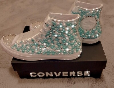 High Top Turquoise, White and Silver Tennis Shoes