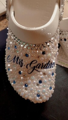 White Wedding Day Shoes with Pearl's and  Rhinestones ( Bling ) - Kustomized