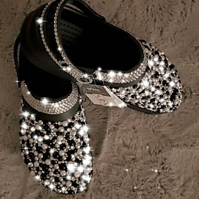 Black Clog Shoes with Pearl's and  Rhinestones ( Bling ) - Kustomized