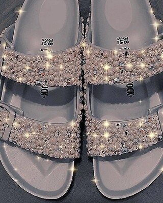 Silver Clog Sandals with Pearl's and  Rhinestones ( Bling ) - Kustomized