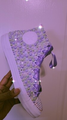 High Top Lavender, Mint Green, White and Silver Tennis Shoes