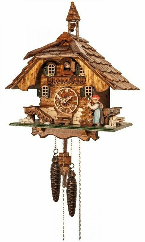 15" One Day Cuckoo Clock Chalet Lady Rings Bell