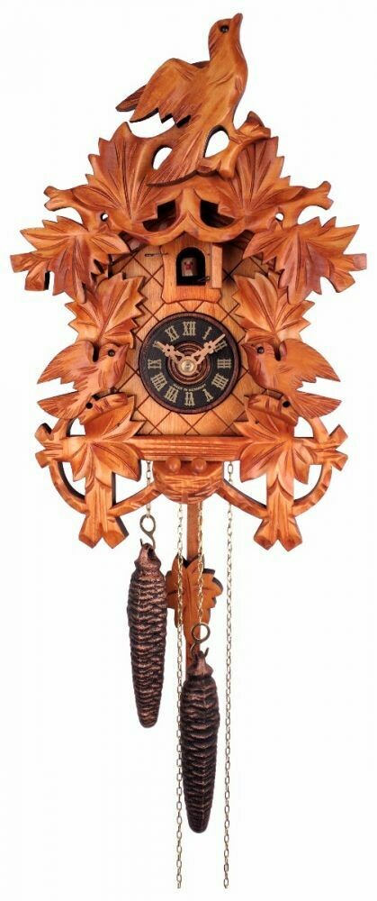 10" One Day Cuckoo Clock with Eight Leaves Three Birds and Nest Light Color