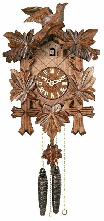 13" One Day Hand-Carved Cuckoo Clock with Five Maple Leaves & One Bird
