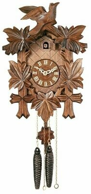 13" One Day Hand-Carved Cuckoo Clock with Five Maple Leaves & One Bird