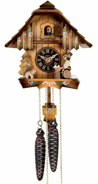 9" One Day Chalet Style Cuckoo Clock with Beer Drinker Raising His Mug
