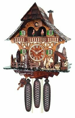 Mushroom and Water Pump River City Clocks One Day Cuckoo Clock Cottage with Tree