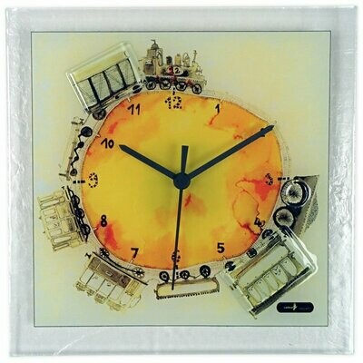 10" Square Glass Art Clock with Train