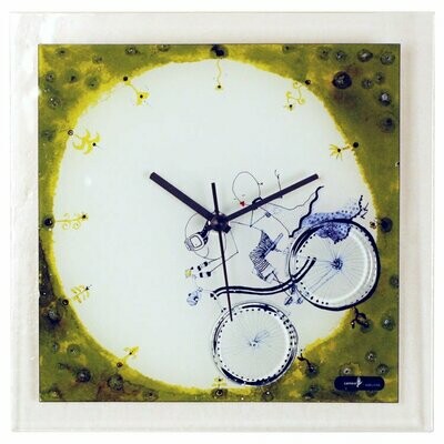 10" Glass Wall Clock with Boy & Girl on Bicycle