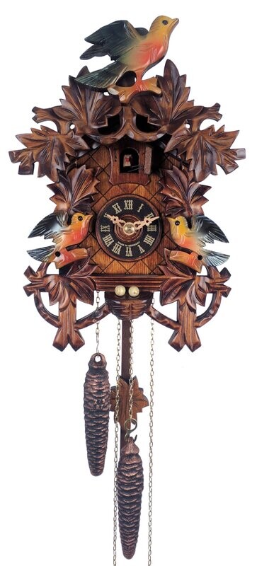 10" One Day Cuckoo Clock with Eight Leaves Three Painted Birds and Painted Eggs in Nest