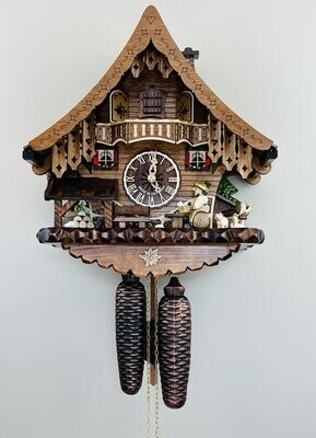 13" Eight Day Cuckoo Clock Chalet with Beer Drinker
