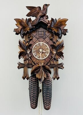 13" Eight Day Cuckoo Clock with Five Hand-carved Maple Leaves and One Bird