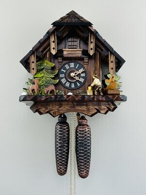 12" Eight Day Cuckoo Clock Cottage - Man Chopping Wood