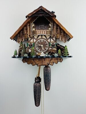 17" Eight Day Cuckoo Clock Cottage with Bears and Pine Trees