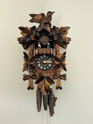 14" One Day Musical Cuckoo Clock with Dancers, Five Hand-carved Maple Leaves, and One Bird