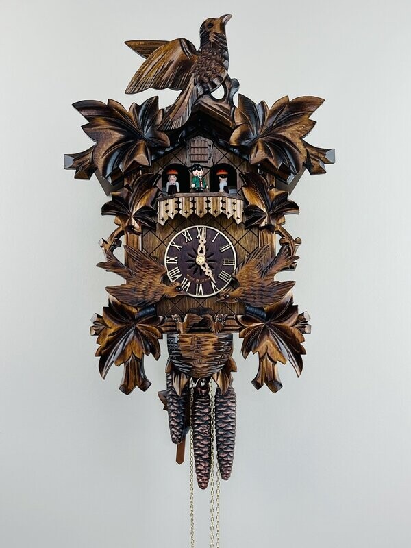 16" One Day Hand-carved Musical Cuckoo Clock with Dancers and Animated Birds